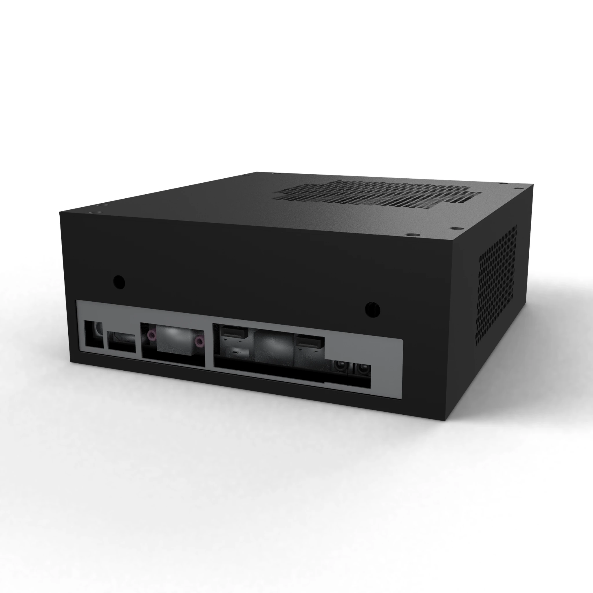Thinvent® Neo H Mini PC, Intel® Core™ i7-12700 processor (12 core, up to 4.9 GHz, 25 MB cache), 64GB DDR4 RAM (2 x 32GB), 128GB SSD, 19V 7A Adapter, No WiFi, Thinux™ Embedded Linux | 3 Neo H H610 Rear Perspective view